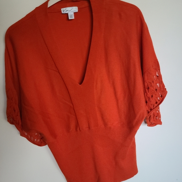 Orange sweater with sleeve detail, L EUC - Picture 1 of 2